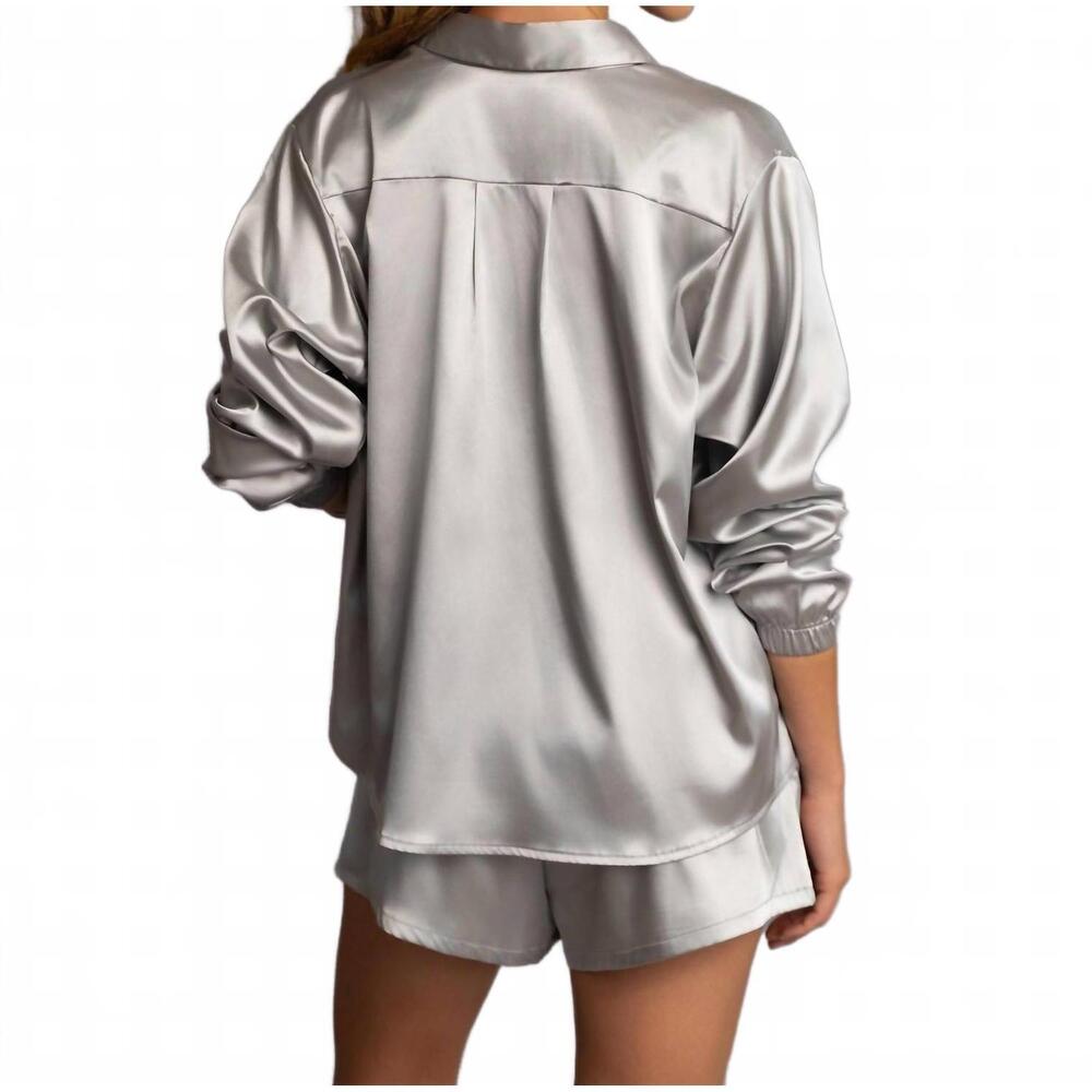 NEW HEROINE SPORT satin snap closure shirt in silver - Picture 2 of 5